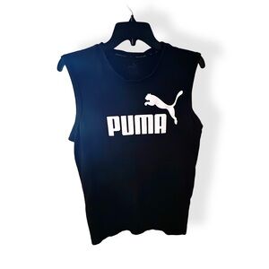 Puma Black Muscle Gym Work Out Sleeveless Tank Top White Logo Mens Size Small